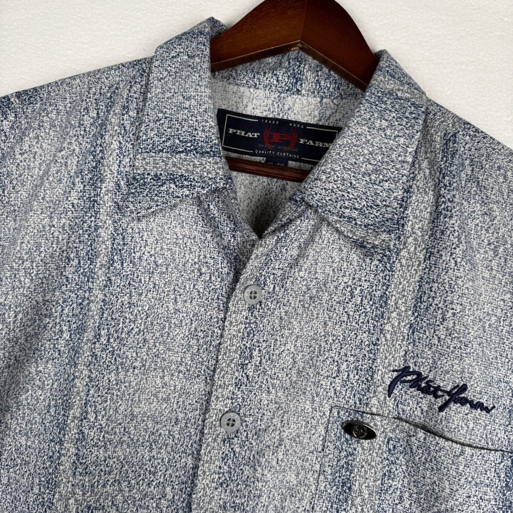 VTG Phat Farm Mens XL Blue Static Colorblock Button Shirt 90s Y2K Streetwear